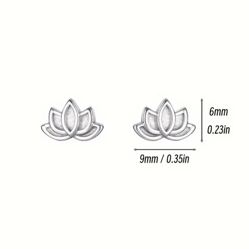 Graceful Lotus, 925 Silver-Plated Copper - Chic & Elegant Small Stud Earrings - Picture 5 of 6